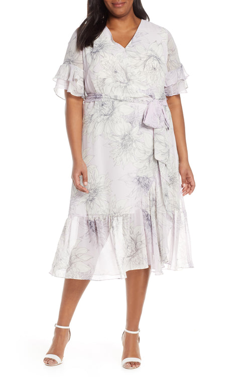 Vince Camuto Plus Size Tiered Ruffle Sleeve Blossoms Wrap Dress